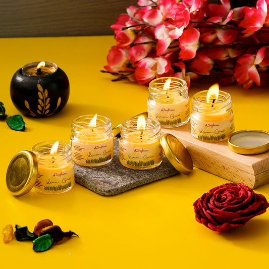 Premium Lemon Grass Scented Minijar Candle Set of 5