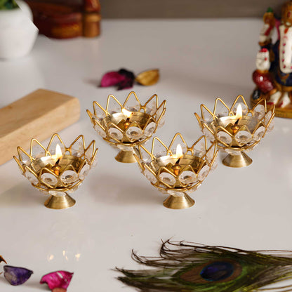 Lotus Shape Crystal Tea Light Holder (Pack Of 4)