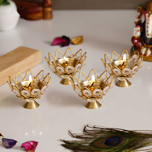 Lotus Shape Crystal Tea Light Holder (Pack Of 4)