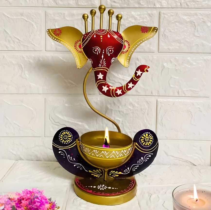 Intricately Crafted Spiritual Decor Ganesha with Tealight Candle Holde