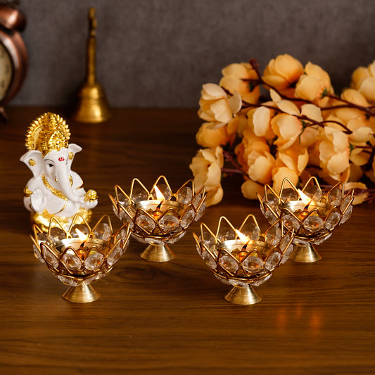 Lotus Shape Crystal Tea Light Holder (Pack Of 4)